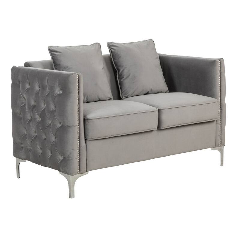 53" Black Velvet Loveseat With 2 Pillows
