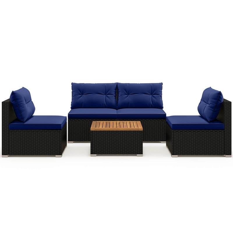 Costway 5 Piece Outdoor Furniture Set with Seat & Back Cushions Acacia - See Details