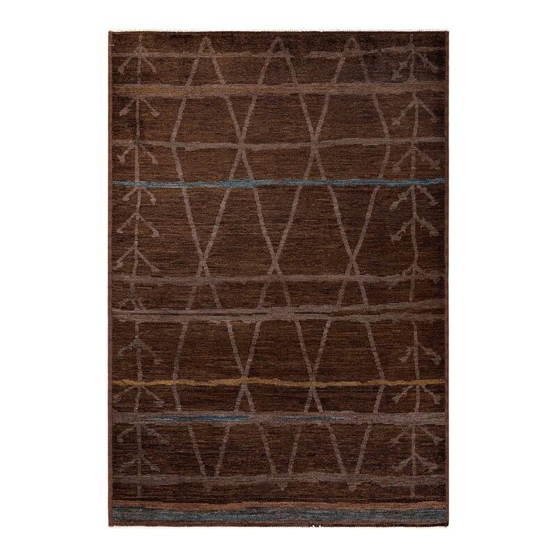 Overton Hand Knotted Wool Vintage Inspired Modern Contemporary Overdyed Brown Area Rug - 6' 2" x 8' 10"