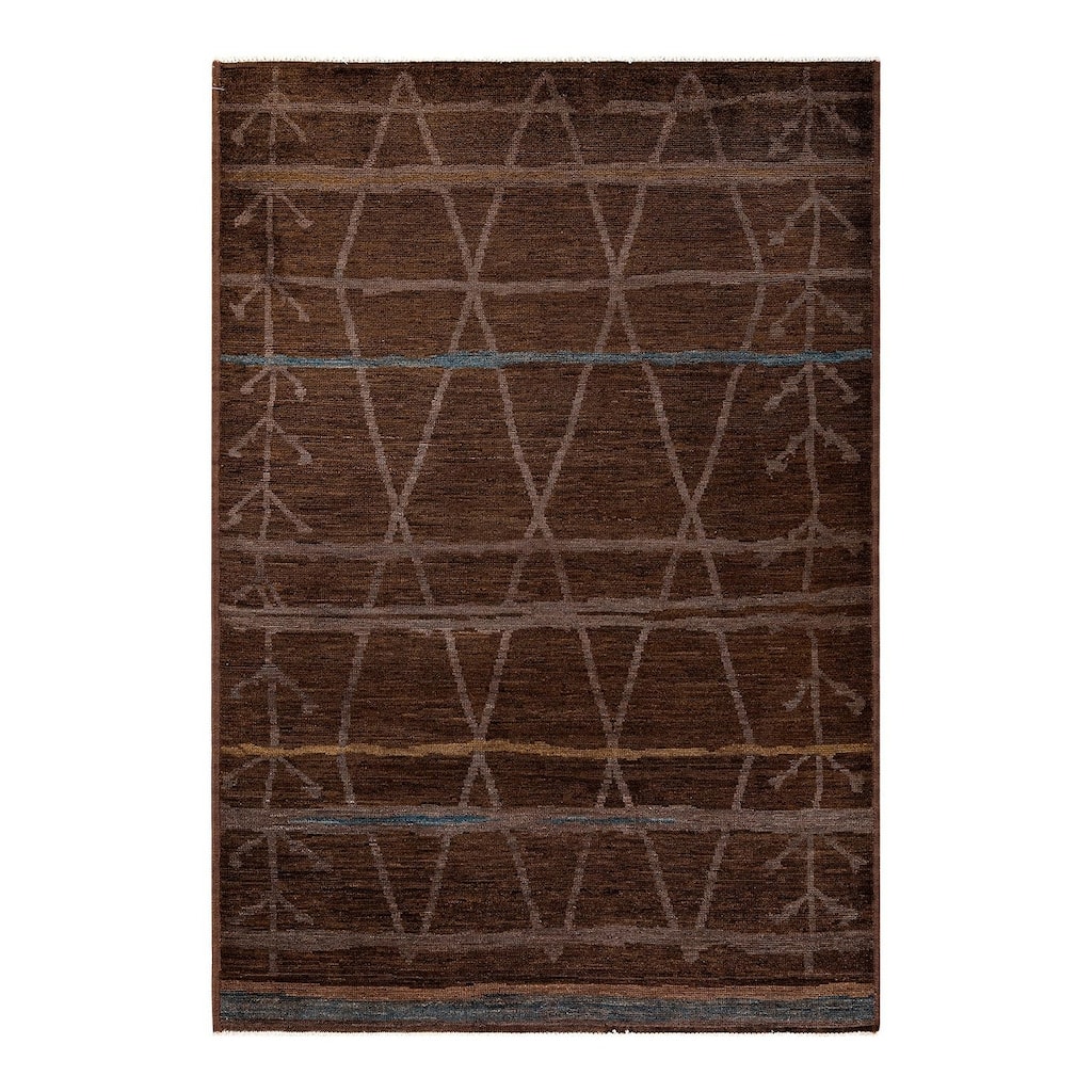 Overton Hand Knotted Wool Vintage Inspired Modern Contemporary Overdyed Brown Area Rug - 6' 2" x 8' 10"