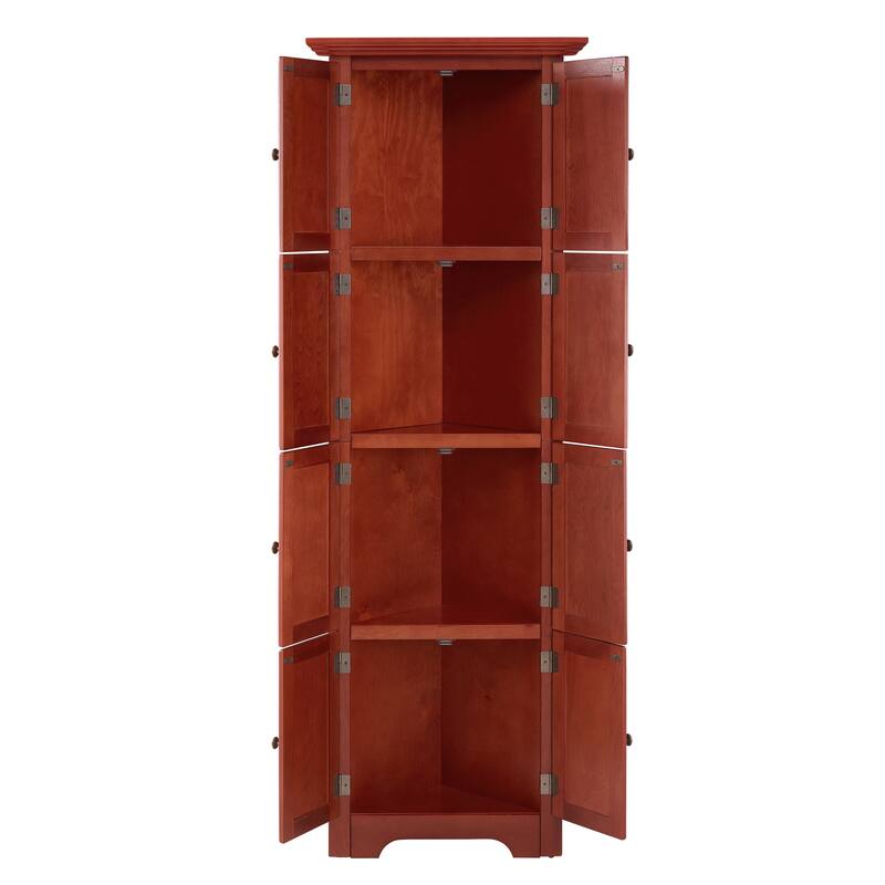 GDF Studio - Farmhouse Corner Cabinet Tall 4-Tier Storage Pantry with 8 Doors.