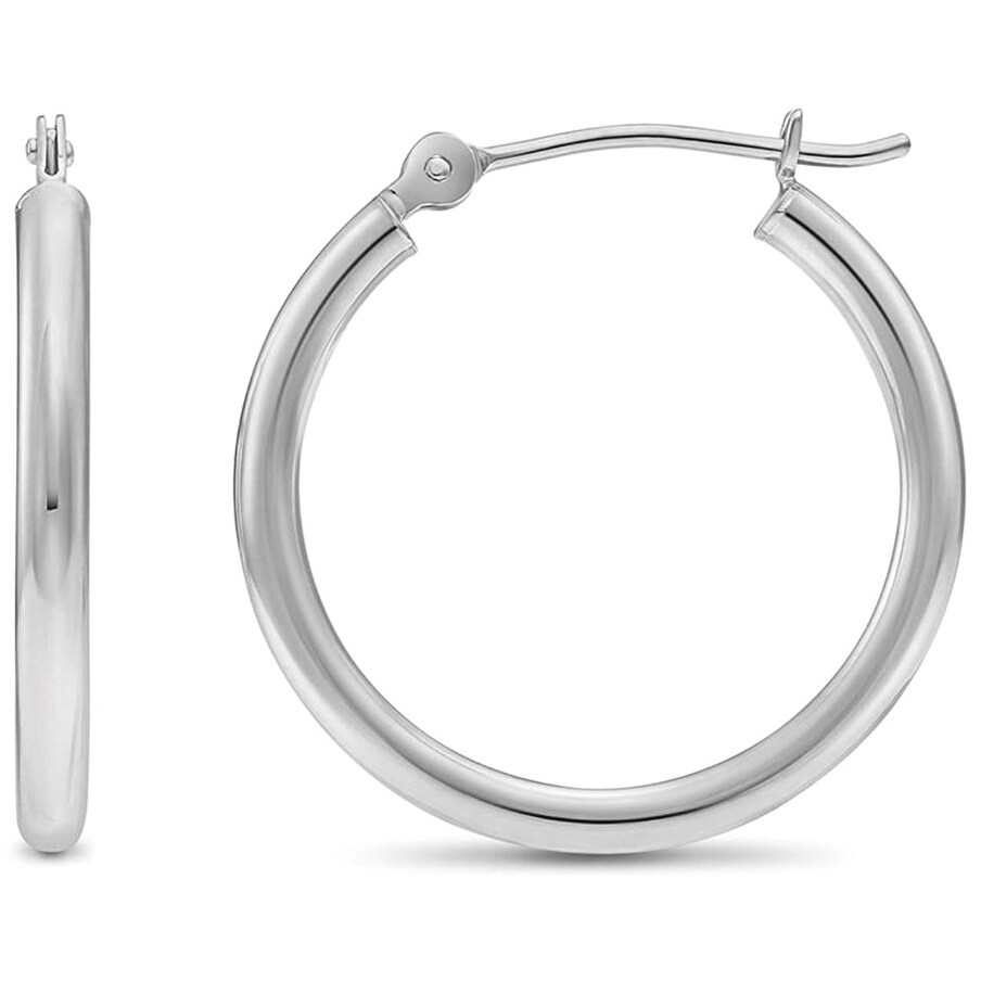 14k White Gold 2mm Glitter Round Hoop Earrings 24 x 24 mm 14k White Gold 2mm Glitter Round Hoop Earrings 24 x 24 mm
