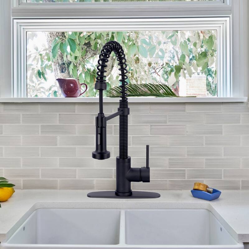 Pre-Rinse Spring Kitchen Faucet, Single Handle High Arc with Pull Down Sprayer