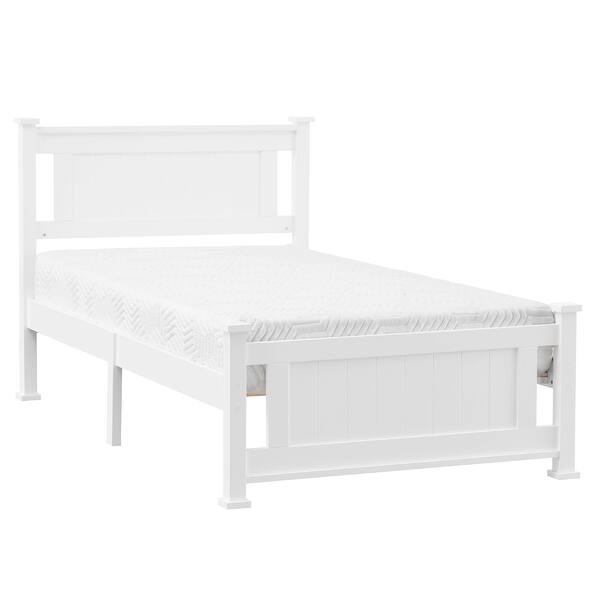 slide 2 of 28, Modern Twin Wood Bed Frame with Geometric Headboard, Solid Pine Construction White