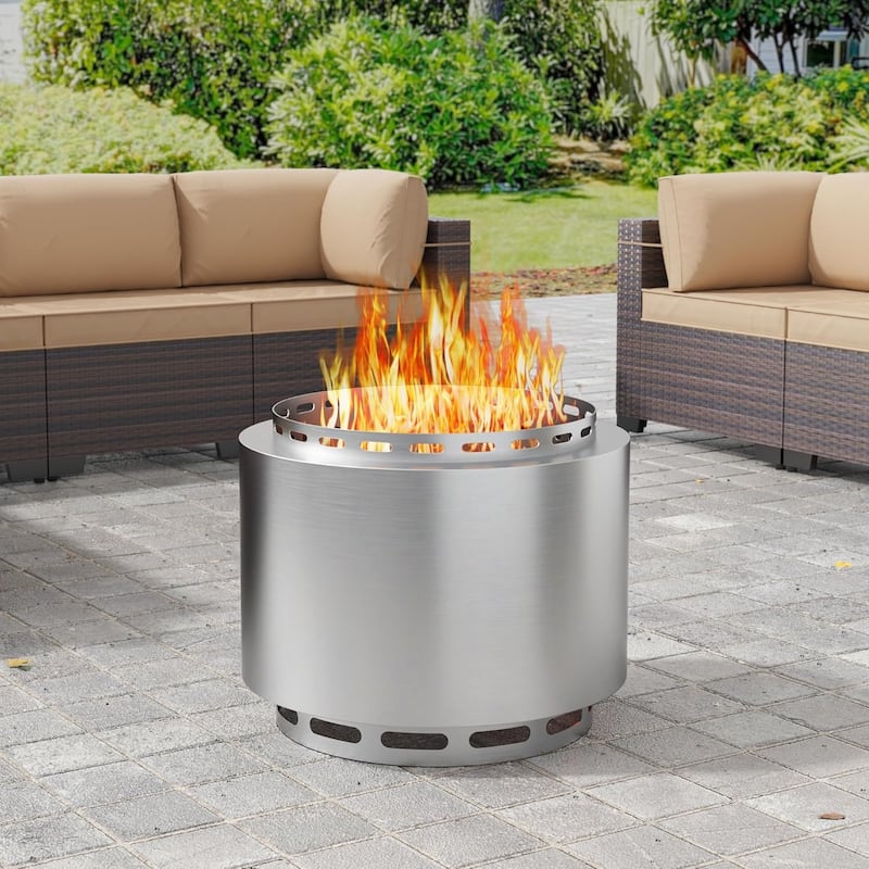 19inch Outdoor Smokeless Fire Pit, Portable Wood Burning Fire Pit for Patio, Backyard