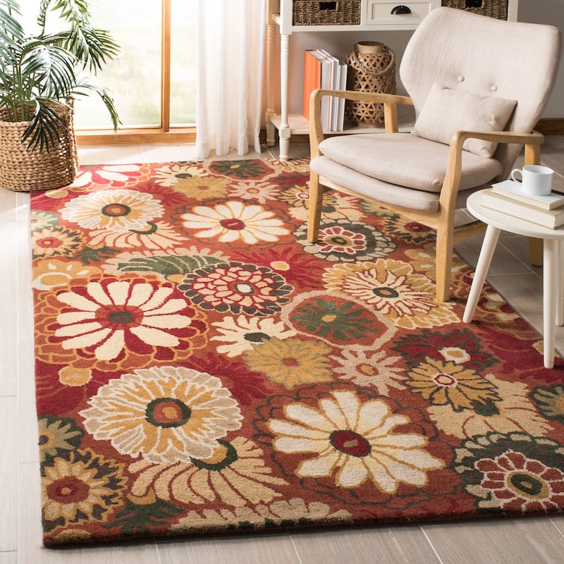 SAFAVIEH Handmade Jardin Anke Country Floral Wool Rug - 4' x 6' - Orange/Multi