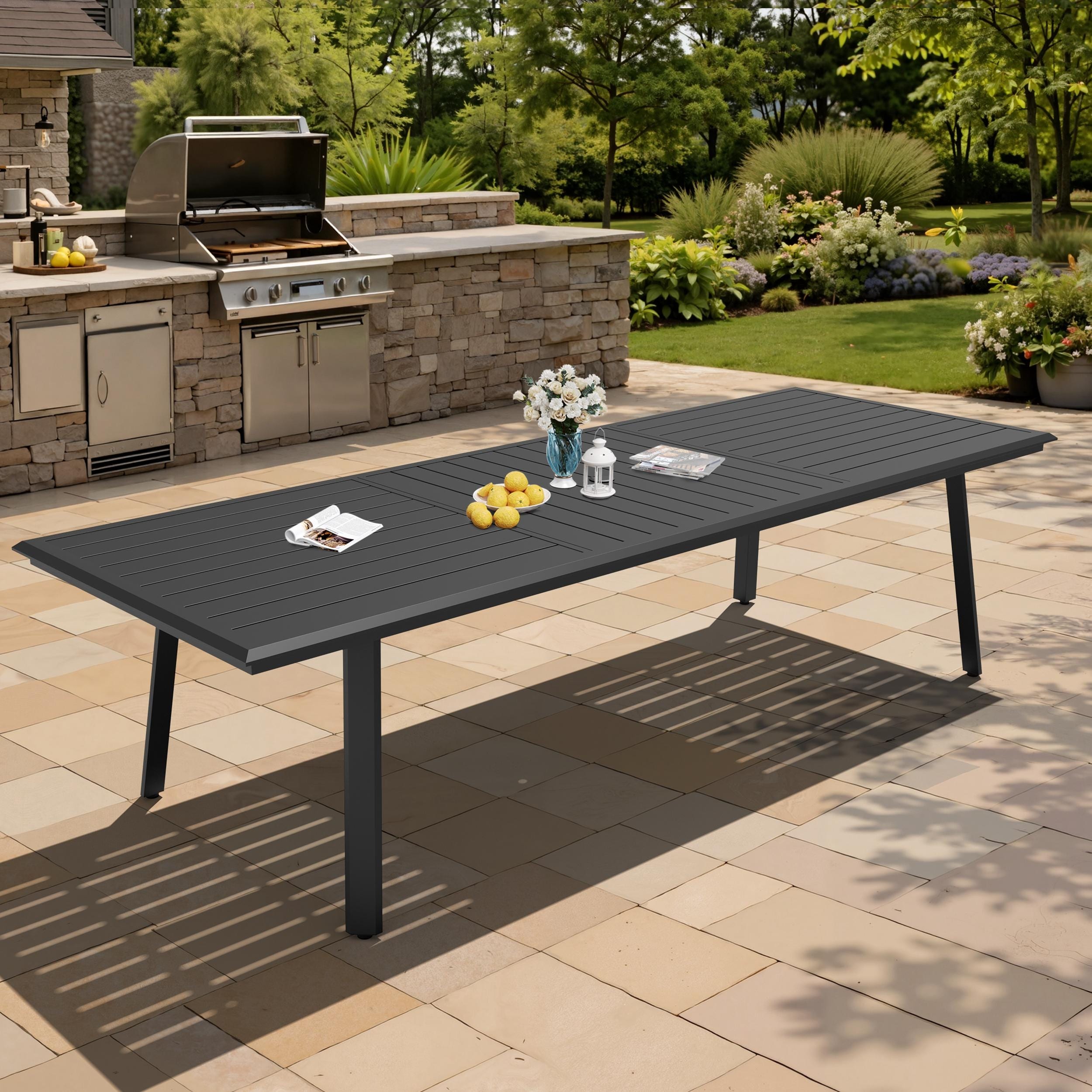 Pellebant Outdoor Aluminum Dining Table with Umbrella Hole for 8-12 Person