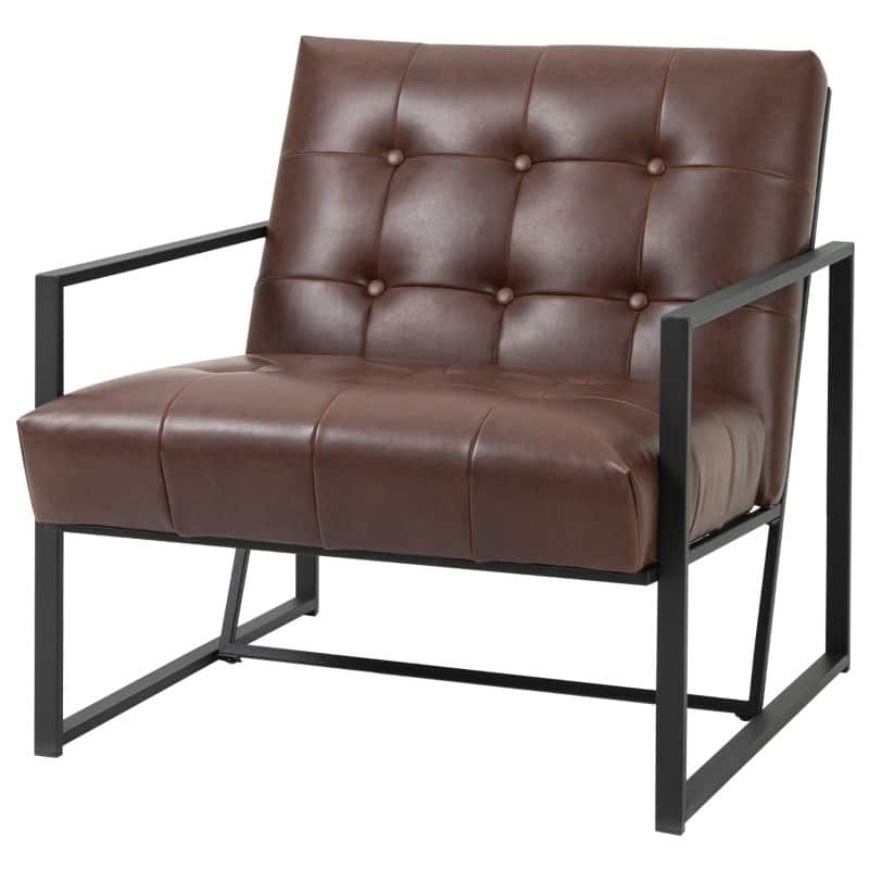 Retro Tufted Faux Leather Metal Frame Accent Chair - Brown - 24.5 L x 29.25 W x 30.75 H (inches)
