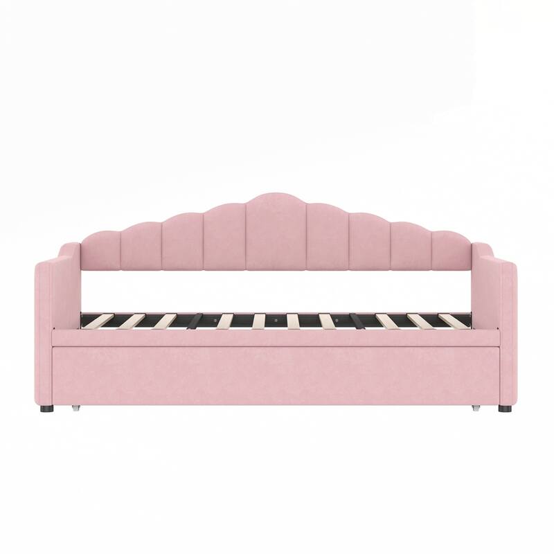 Upholstered Daybed with Adjustable Height Pop Up Trundle and 2 Side Pockets