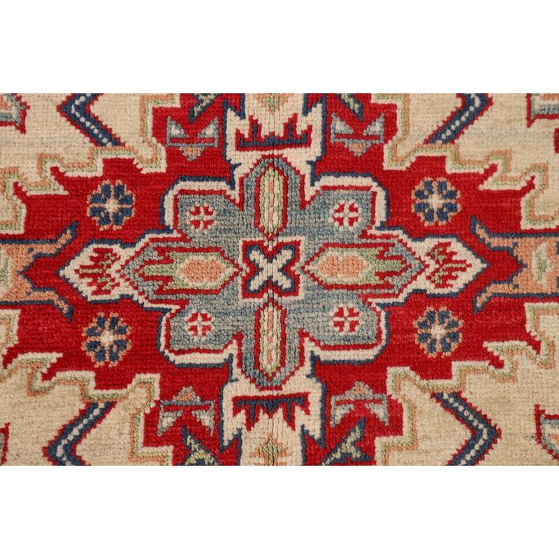 Geometric Beige Kazak Area Rug Handmade Oriental Wool Carpet - 3'11" x 5'10"
