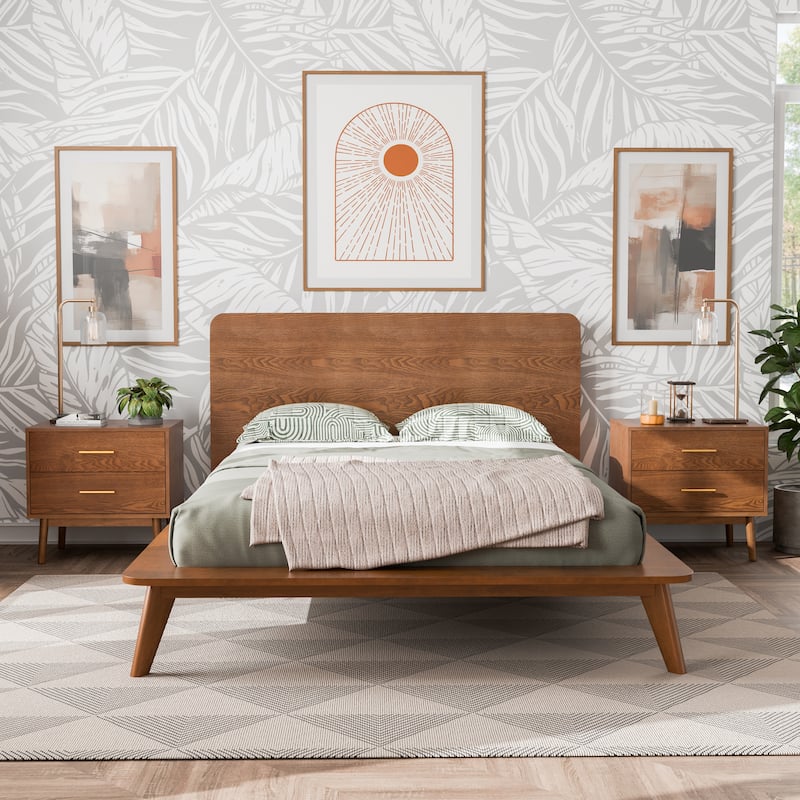 Furniture of America Beau Midcentury 3-Piece Walnut Low Profile Wood Bedroom Set - Queen