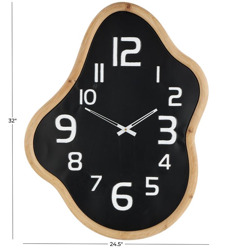 Black Metal Wavy Decorative Wall Clock with Brown Frame and White Accents - 2"W x 25"L x 32"H