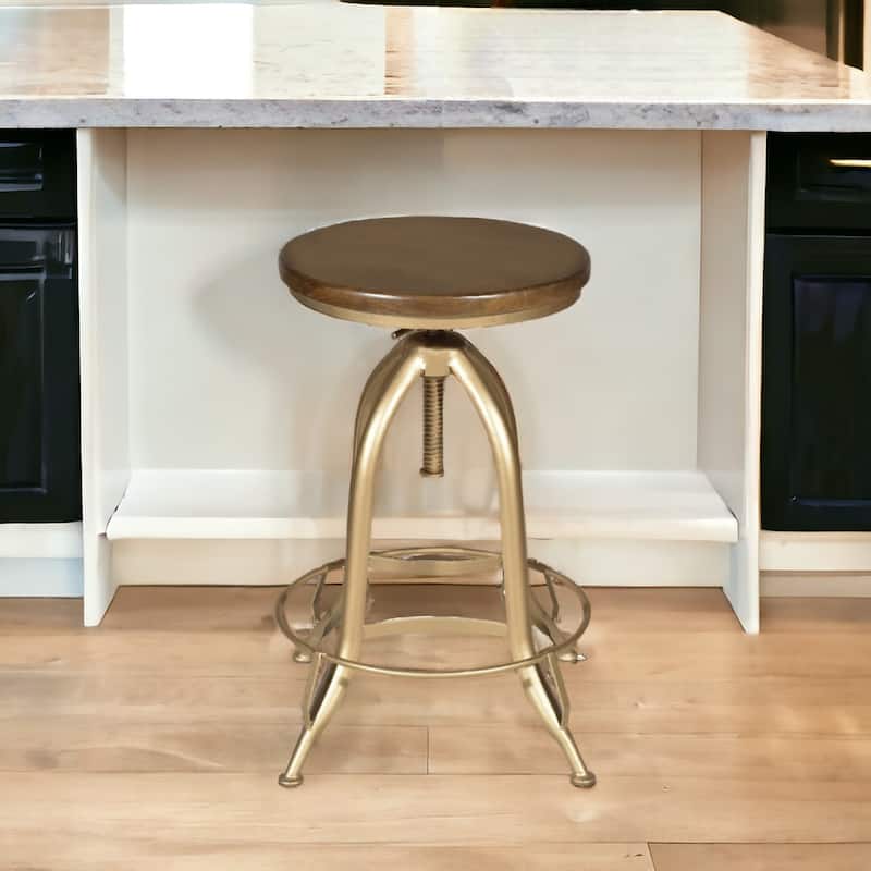 30" Adjustable Height Swivel Bar Stool with Solid Wood Round Seat and Steel Frame Includes Footrest - 30" H x 16" W x 16.5" D