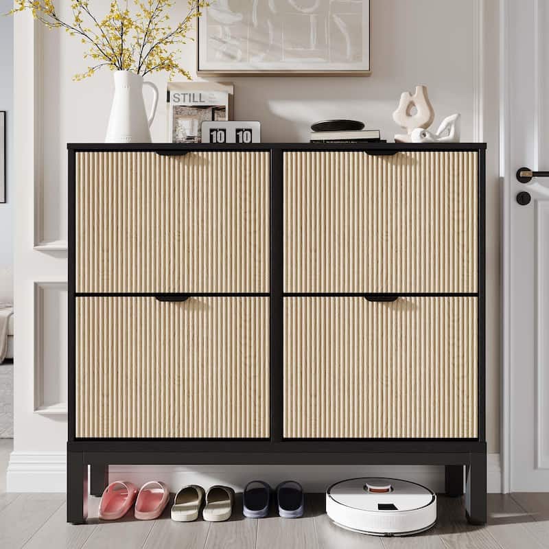 4-Door Farmhouse Shoe Storage Cabinet with Adjustable Shelves