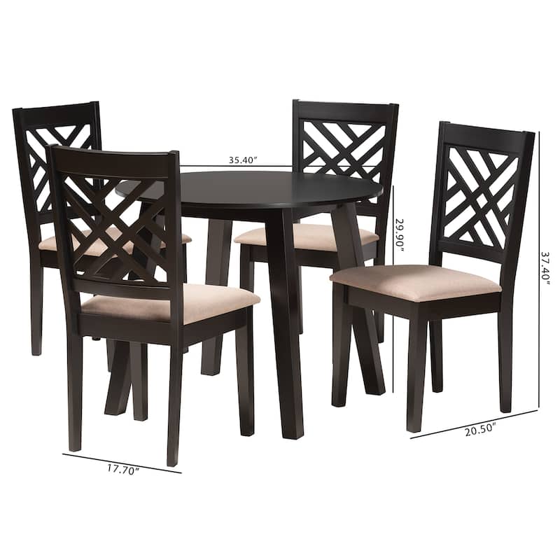 Ellie Modern Beige Fabric and Dark Brown Finished Wood 5-Piece Dining Set