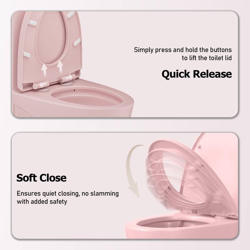 1.1/1.60 GPF Dual-Flush One Piece Toilet, Water-Saving Elongated Comfort Height Floor Mounted, Soft Close - Rose