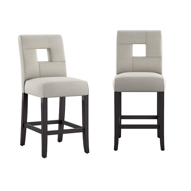 Brda Keyhole Counter Height High Back Stools (Set of 2) - Stool - Beige- Linen
