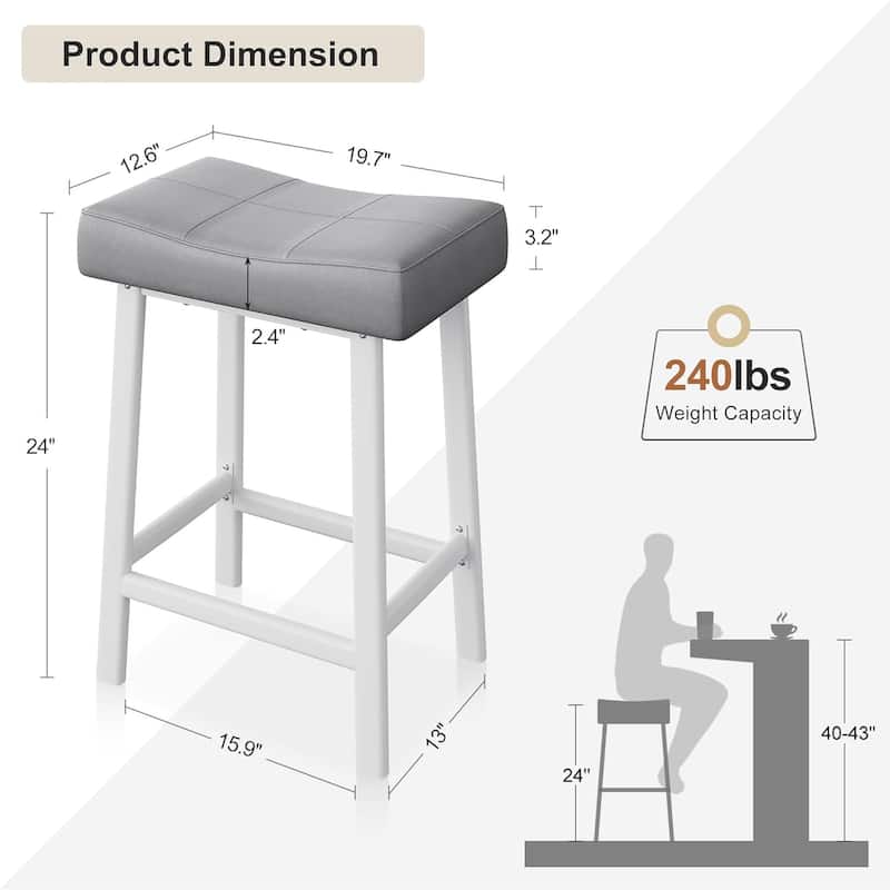 24-Inch Bar Stools, Ergonomic Saddle Seat, 2pcs