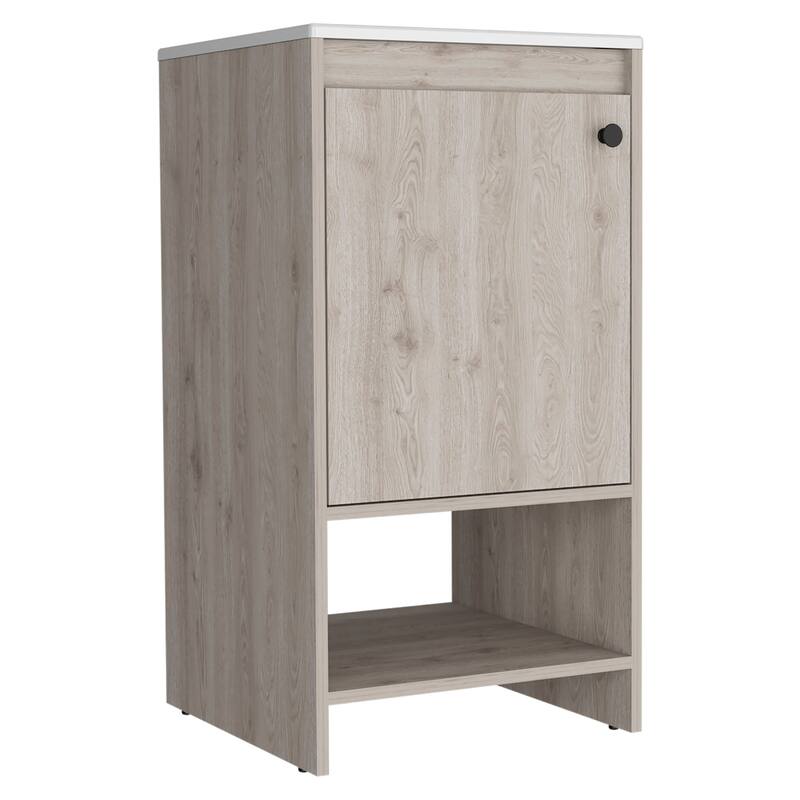 Bathroom Vanity with One Cabinet and Two Shelves, Light Gray, Ideal for Small Spaces and Powder Rooms