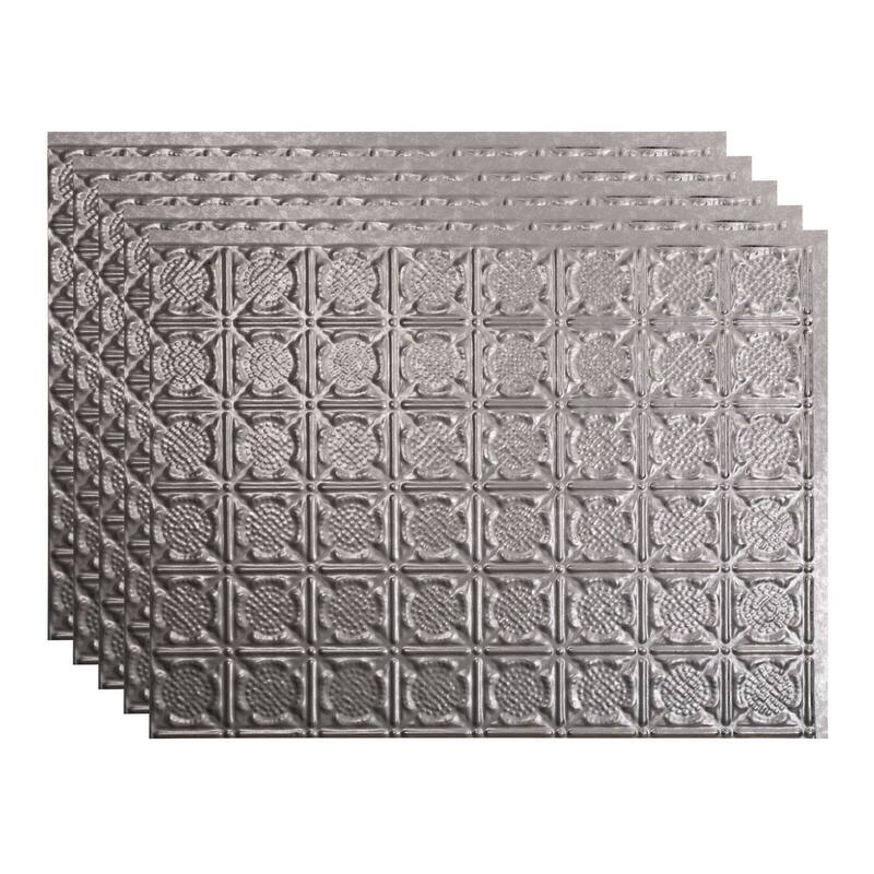 FASÄDE Traditional Style 6 Decorative Vinyl Backsplash Panel - 5 Pack - Galvanized Steel