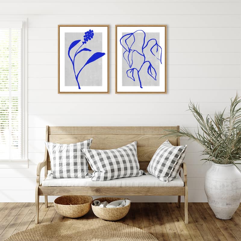 Amanti Art Azure Blossom Silhouette & Blue Lines Harmony 2 Piece by Treechild Framed Canvas Wall Art
