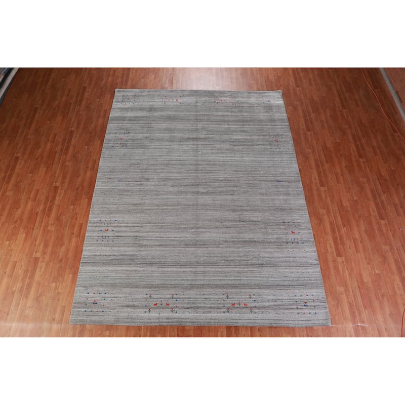 Hand Knotted Oriental 100% Wool Carpet Tribal Stripe Greys & Charcoal Gabbeh Area Rug - 12' 0'' X 9' 0''