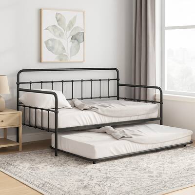 Tes Daybed with Pull Out Trundle, Classic Black Metal Open Frame