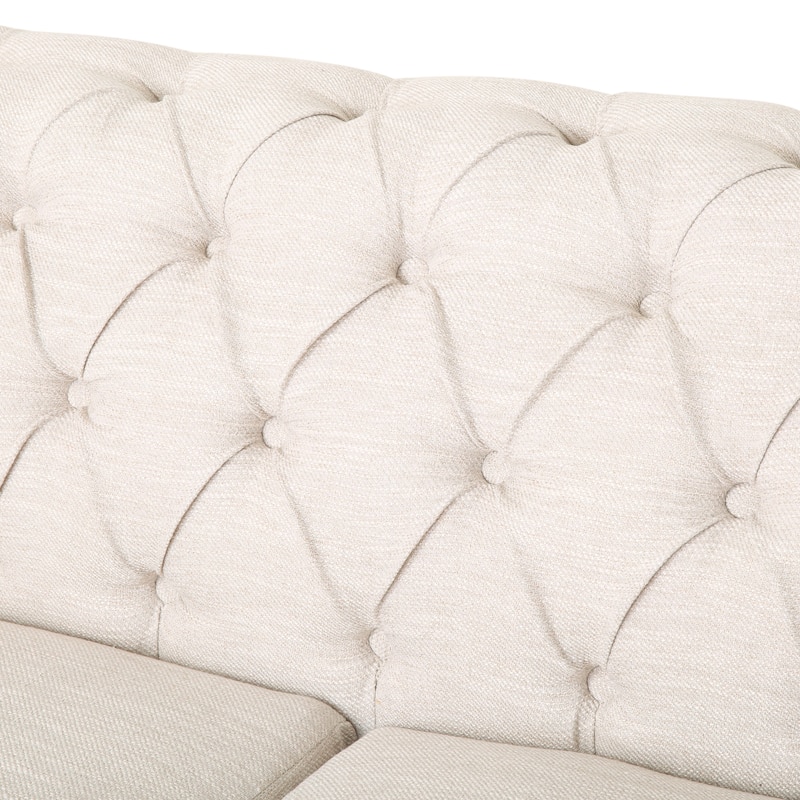 Modern 2 Seat Upholstered Arm Couch, Tufted Backrest Sofa with Nailhead Decoration and Wood Legs for Living Room