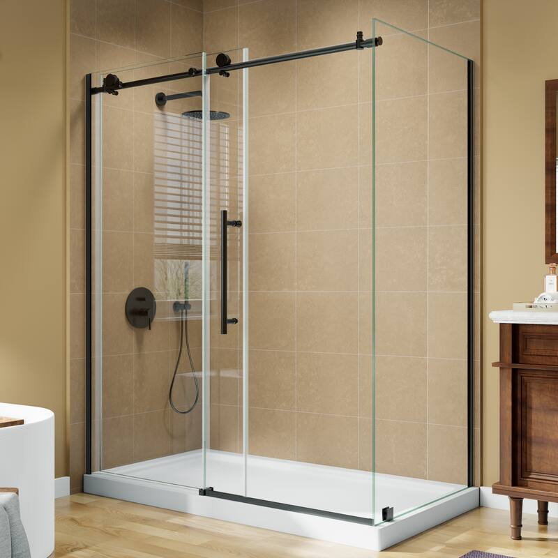 Modland 56-60" Sliding Shower Door, 5/16" ANSI Glass, 304 Stainless Steel Hardware, Leak-Proof, k Matte Black/Brushed Nickel - Matte Black