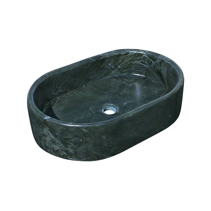 Roomfitters Marble Bathroom Vessel Sink, Natural Stone Countertop Wash Basin, Polished Oval Vanity Sink