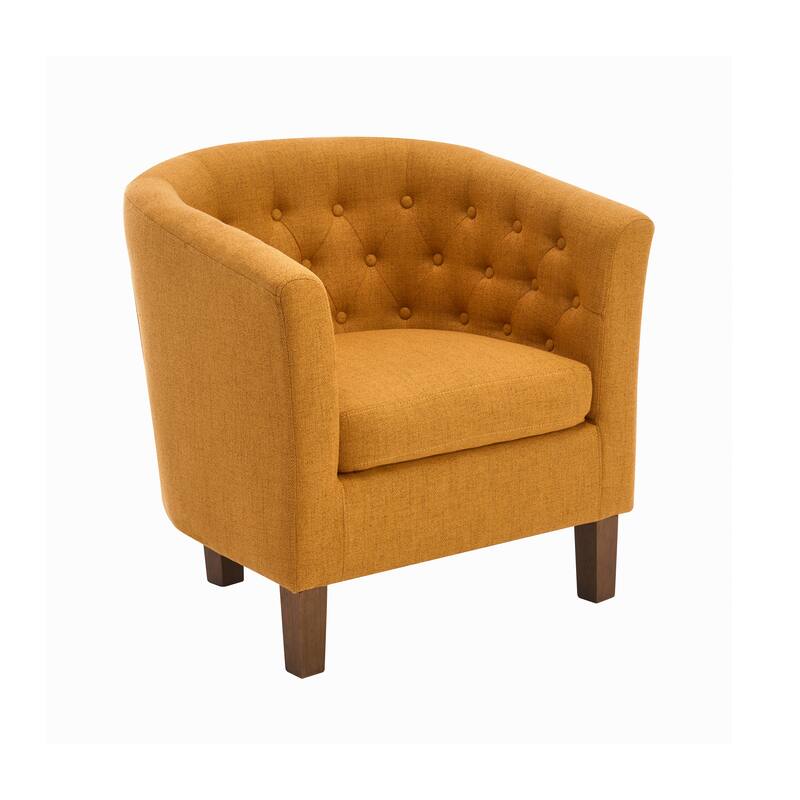 Porthos Home Kady Fabric Barrel Accent Chair with Rubberwood Legs - Mustard/Orange