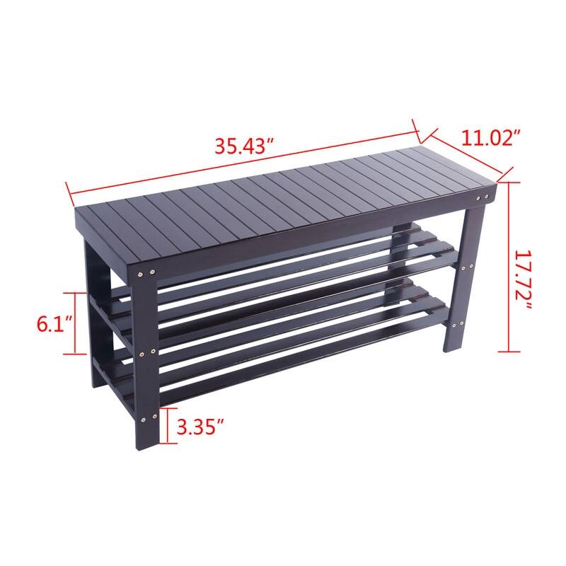 Strip Pattern 3 Tiers Bamboo Stool Shoe Rack Coffee