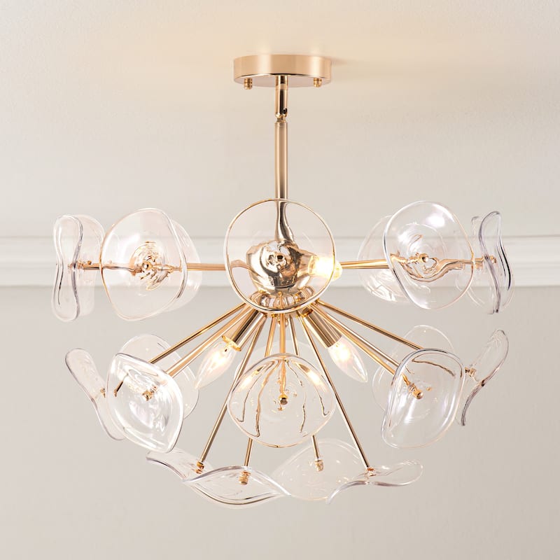 4-Light Modern Gold Linear Sputnik Starburst Firework Clear Glass Semi-Flush Mount Light - 22.8 in. W x 20.4 in. H