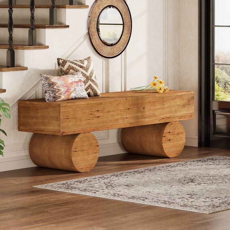 Farmhouse Solid Wood Entryway Bench, 59" End of Bed Bench for Bedroom - 15.7" D x 59" W x 18.8" H