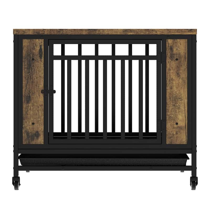 GDFStudio - Kary Wooden Dog Crate Furniture with Iron Door and Tray for Medium/Small Dogs