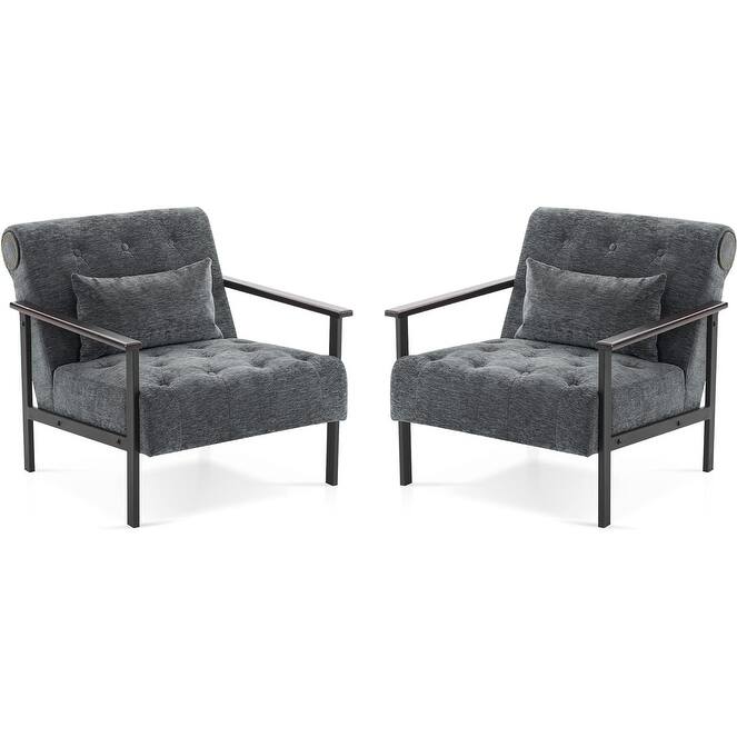 MCombo set of 2 Modern Accent, Ergonomics Lounge Chair for Living Room, Chenille, HQ417 - Dark Grey