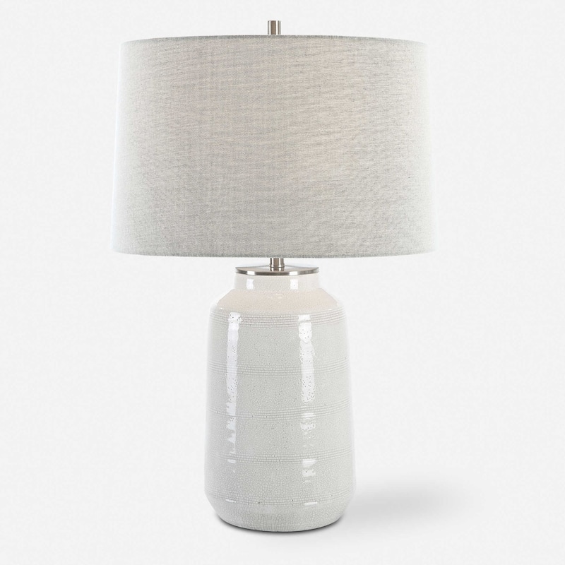 Crackle Glossy Table Lamp with Tapered Shade - 25.75" - White and Gray