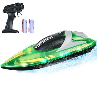 RC Boat, 2.4GHz 12 km/h, Remote Control Boat for Pools & Lakes, Racing Boat with LED Light for Adults Boys & Girls