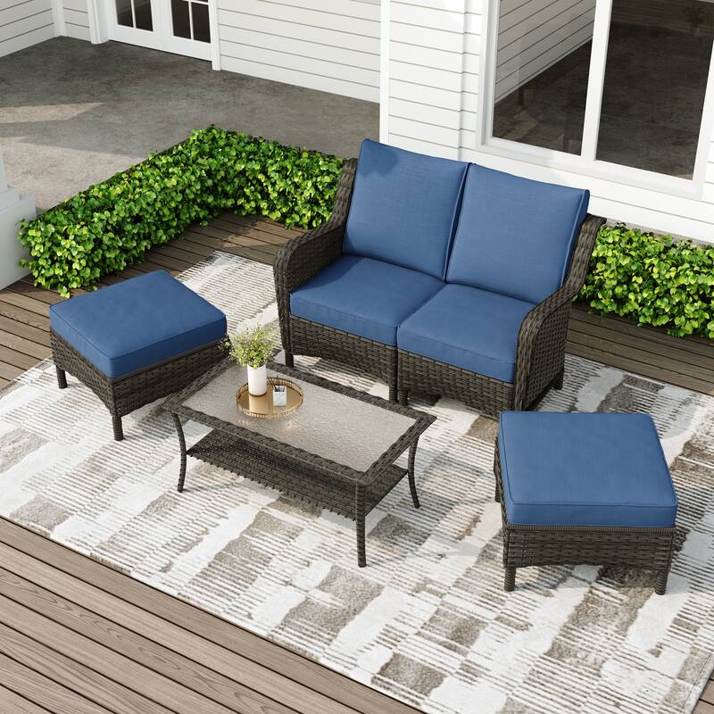 Outdoor Rattan Sectional Sofa Set With Ottoman
