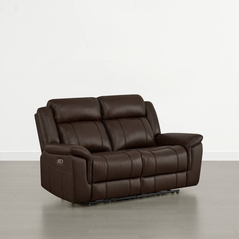 Spruce & Spring Genuine Leather Power Reclining Sofa with Optional Console & Flip-Down Table