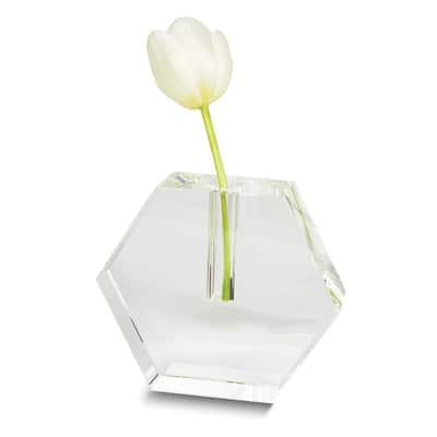 Curata Crystal Glass Hexagon Flat Bud Small Vase - 5.25"