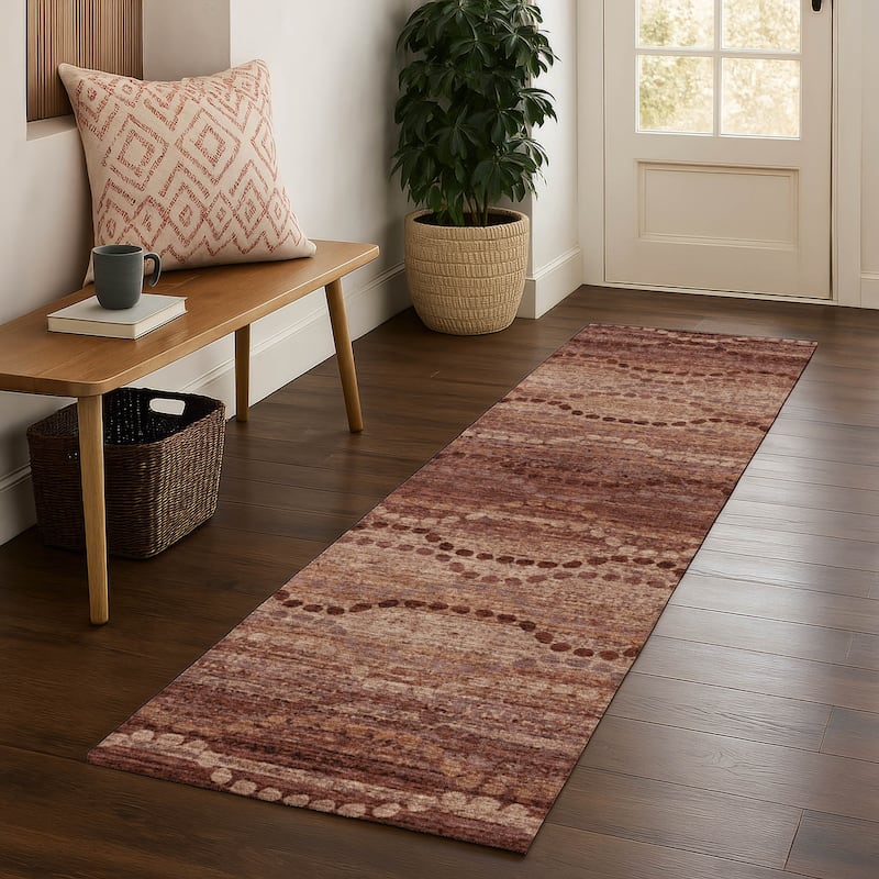 Premium Washable Super Soft Boho Stripes Mayfield Rug - Paprika - 2'3" x 7'6"