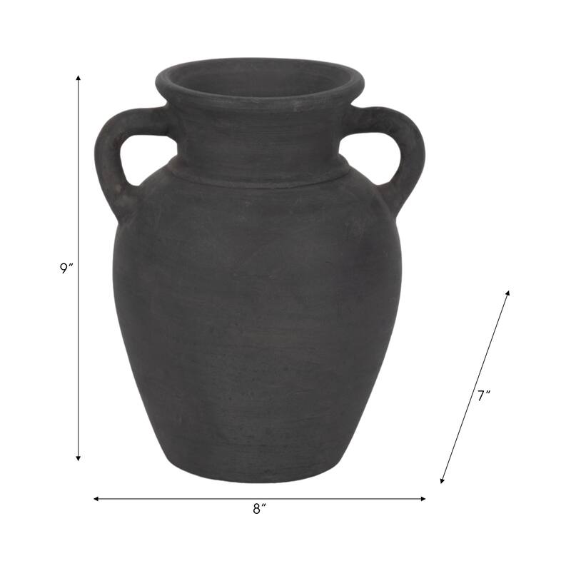 Handcrafted Terracotta Pottery Vase with Amphora Shape and Handles