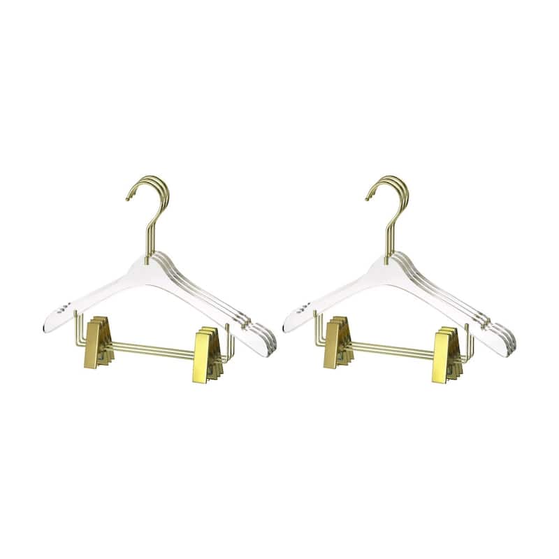 YBM Home Quality Acrylic Clear Hangers with Clips, Kids - Pack of 6 - Gold