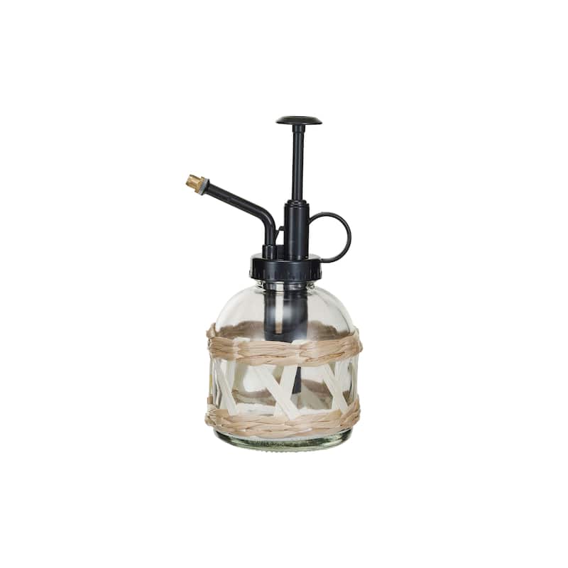 Glass Plant Mister with Woven Sleeve - 3.5"L x 3.0"W x 6.8"H - Clear - Glass
