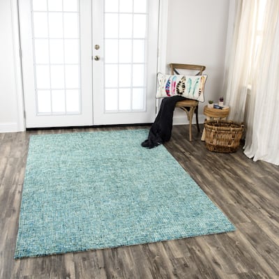 Alora Decor Storm Teal, Blue, and Beige Hand-tufted Geometric Wool Rug