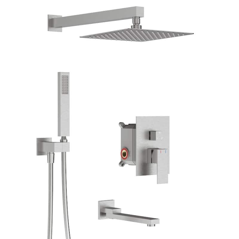 GIVINGTREE 12 inch Tub and Shower Faucet with Rough-In Valve - 12 inch - Brushed Nickel