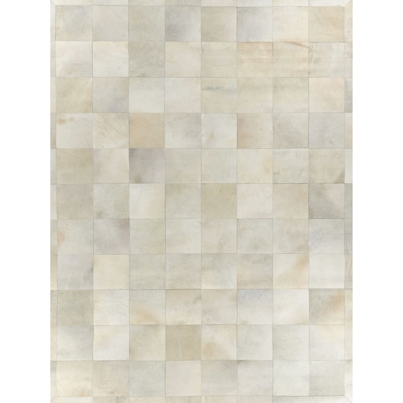 EXQUISITE RUGS Natural Hide Hand-stitched Leather Hide White Area Rug.