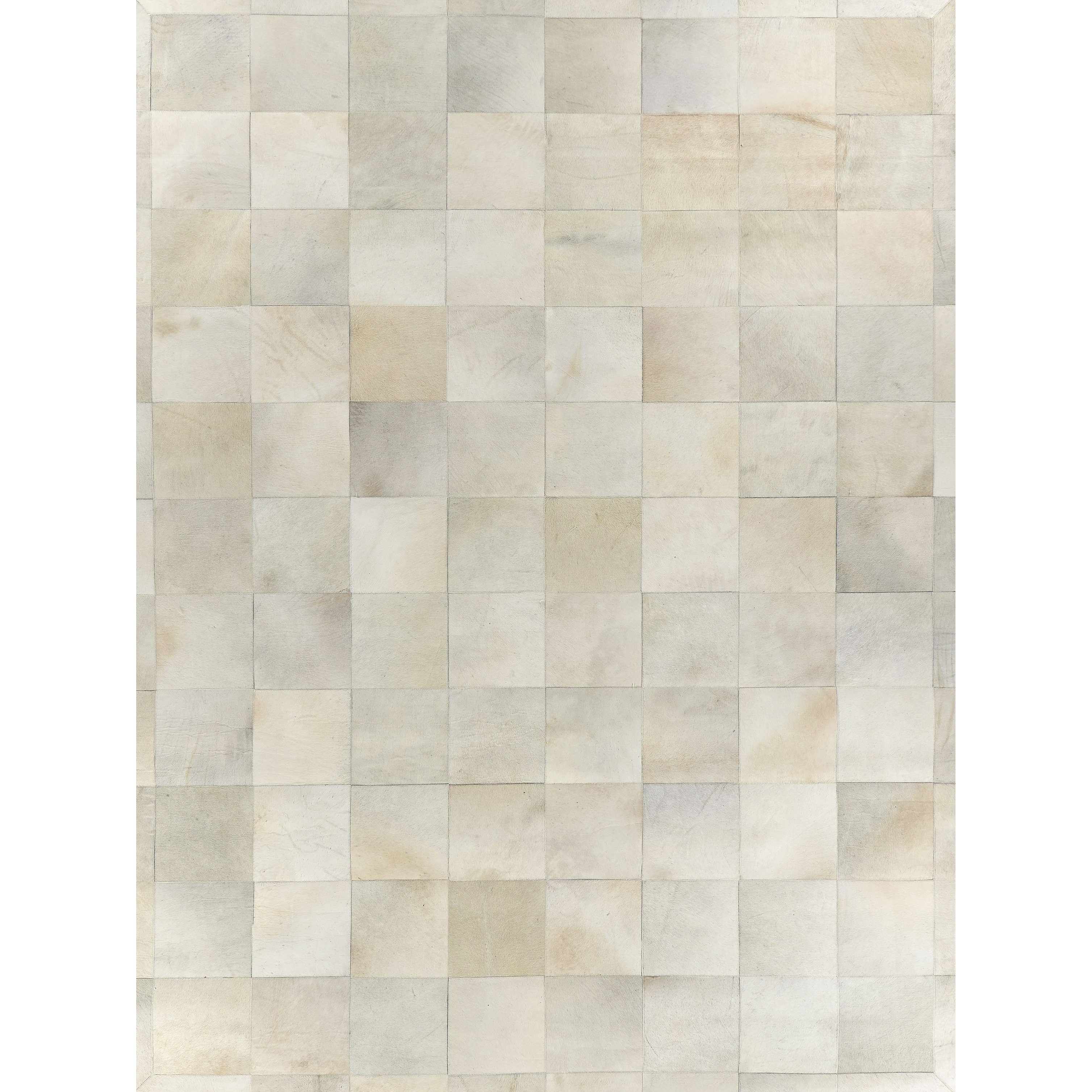 EXQUISITE RUGS Natural Hide Hand-stitched Leather Hide White Area Rug.