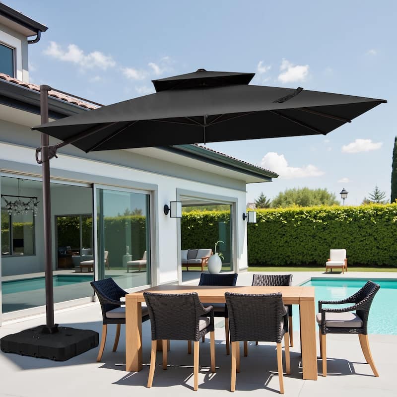 10.5ft Outdoor Patio Double Top Cantilever Offset Umbrella with Base Stand - Black